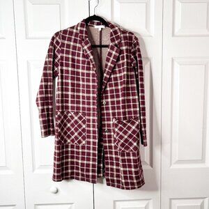 Anthropologie Harlyn Melrose Red Plaid Duster Blazer Women's Size Small S